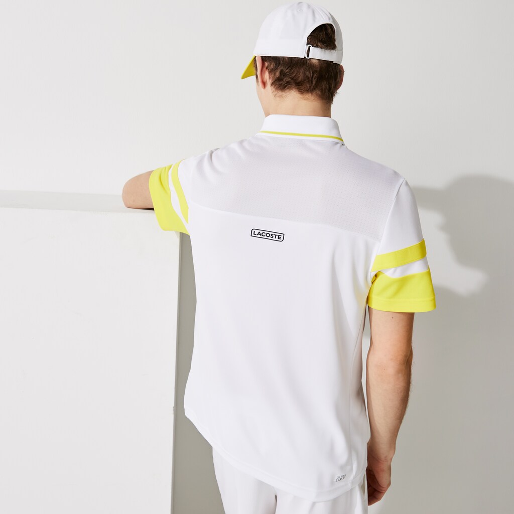 Camisa Polo Lacoste SPORT Striped-Sleeve Breathable Piqué Tennis Hombre Blancos Amarillos | LD8-22342S7