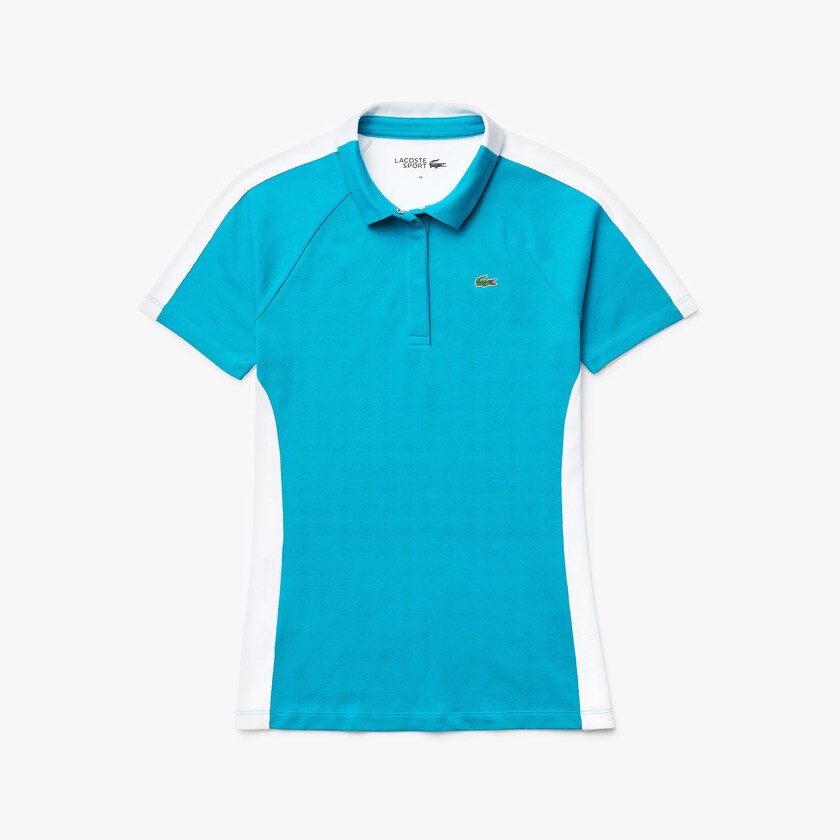 Camisa Polo Lacoste SPORT Two-Tone Stretch Cotton Piqué Golf Mujer Turquesa Blancos | HP8-52045V8