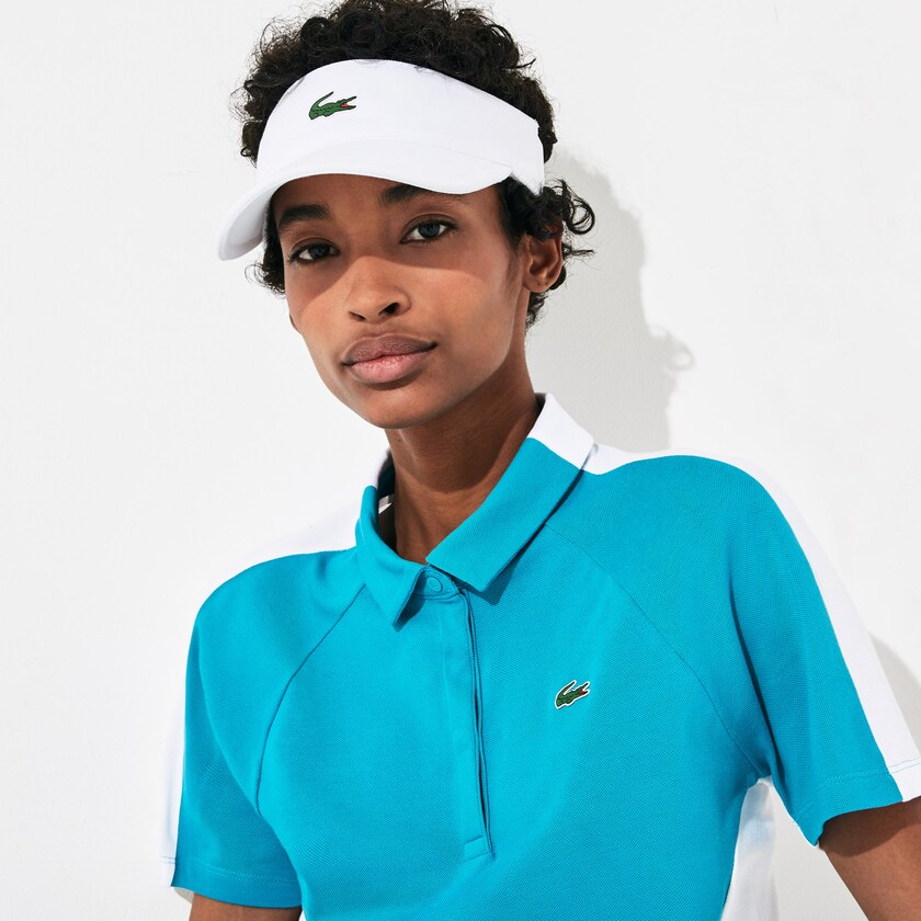 Camisa Polo Lacoste SPORT Two-Tone Stretch Cotton Piqué Golf Mujer Turquesa Blancos | HP8-52045V8