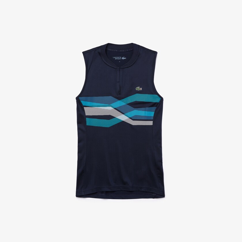 Camisa Polo Lacoste SPORT Ultra Dry Geometric Print Performance Mujer Azul Marino Azules Turquesa Azules Blancos | VQ4-65206K3