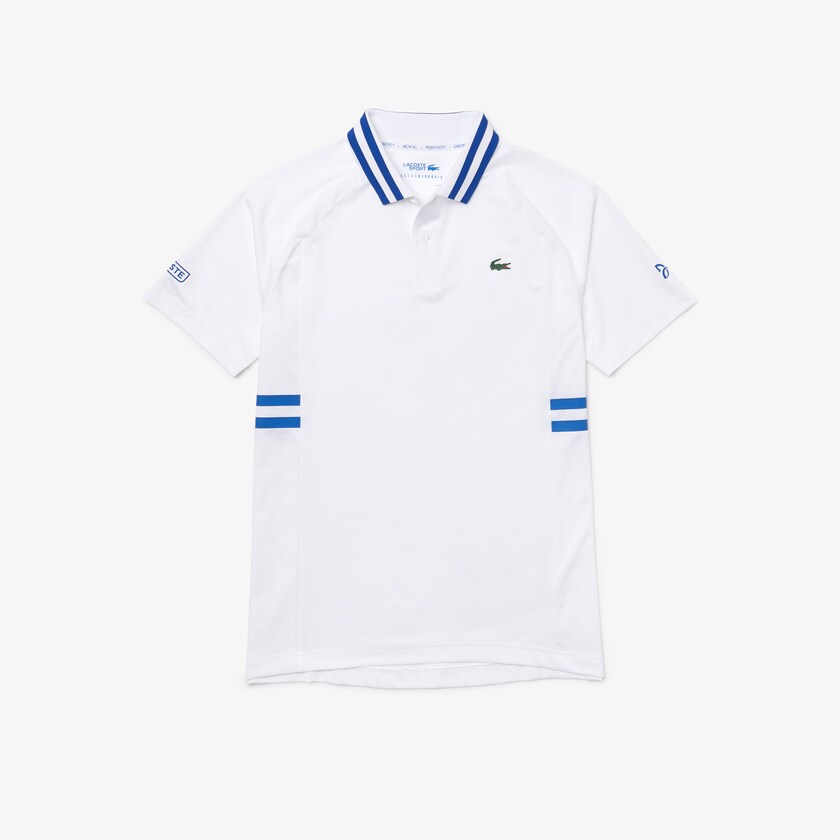 Camisa Polo Lacoste SPORT x Novak Djokovic Breathable Ultra-Dry Hombre Blancos Azules | VU6-77297O0