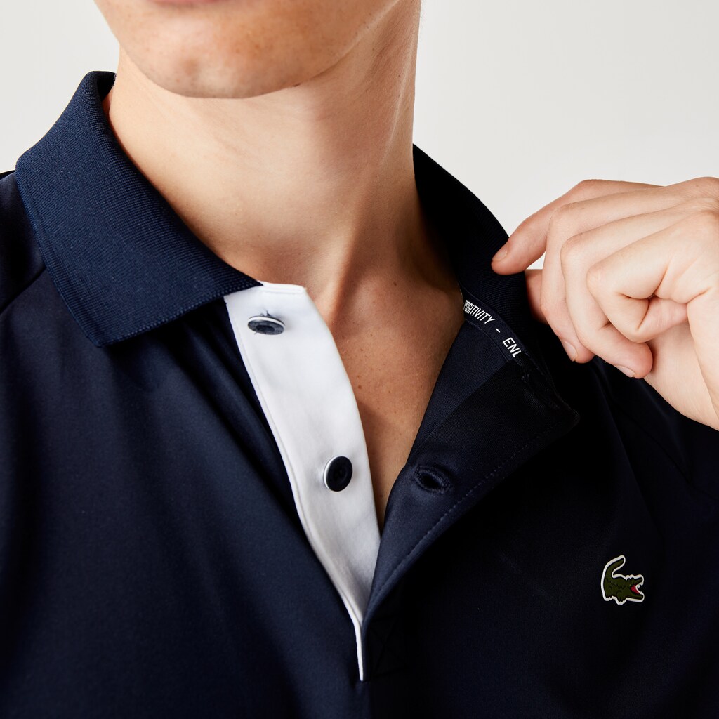 Camisa Polo Lacoste SPORT x Novak Djokovic Breathable Jersey Hombre Azul Marino Azules Blancos | KA1-50245D4