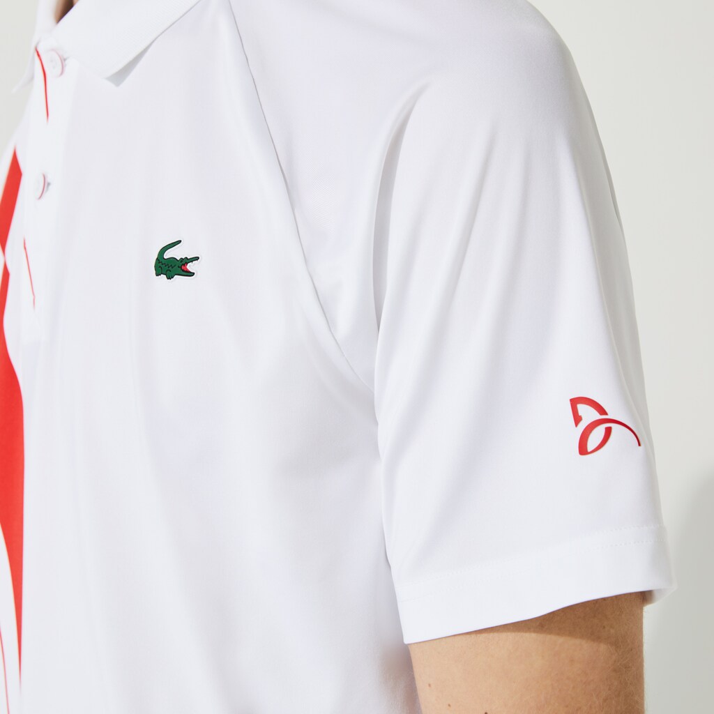 Camisa Polo Lacoste SPORT x Novak Djokovic Print Stretch Jersey Hombre Blancos Rojos | YU1-17701R5