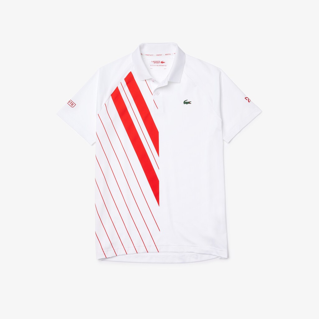 Camisa Polo Lacoste SPORT x Novak Djokovic Print Stretch Jersey Hombre Blancos Rojos | YU1-17701R5