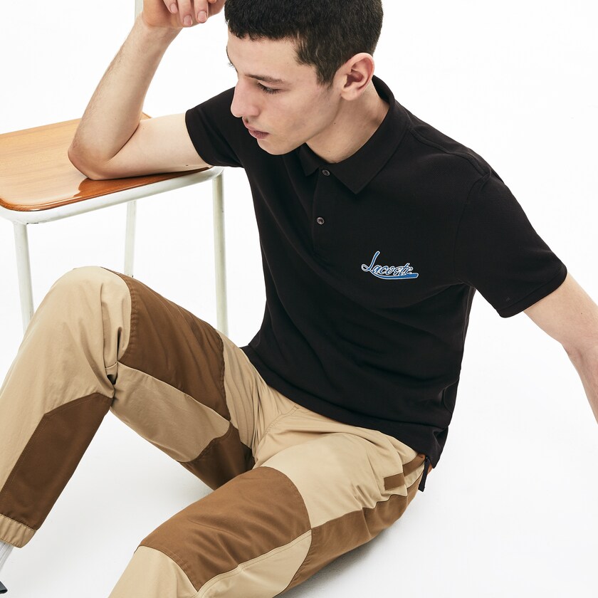Camisa Polo Lacoste Signature Cotton Hombre Negros | JR9-58025O5