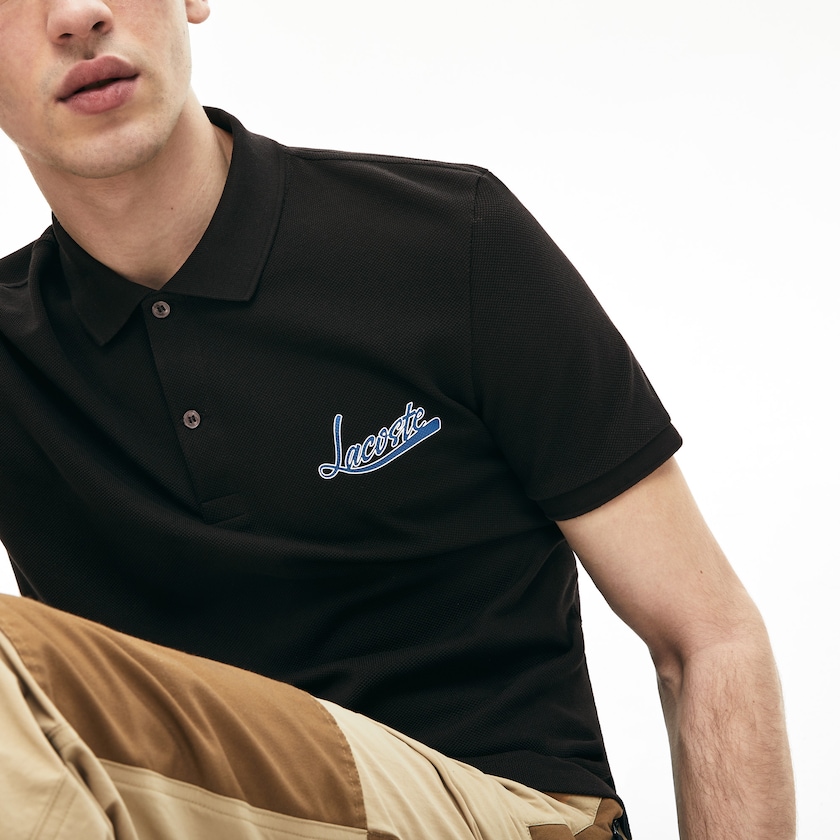 Camisa Polo Lacoste Signature Cotton Hombre Negros | JR9-58025O5