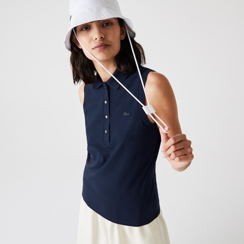 Camisa Polo Lacoste Sleeveless Cotton Piqué Mujer Azul Marino Azules | XR0-03990H2