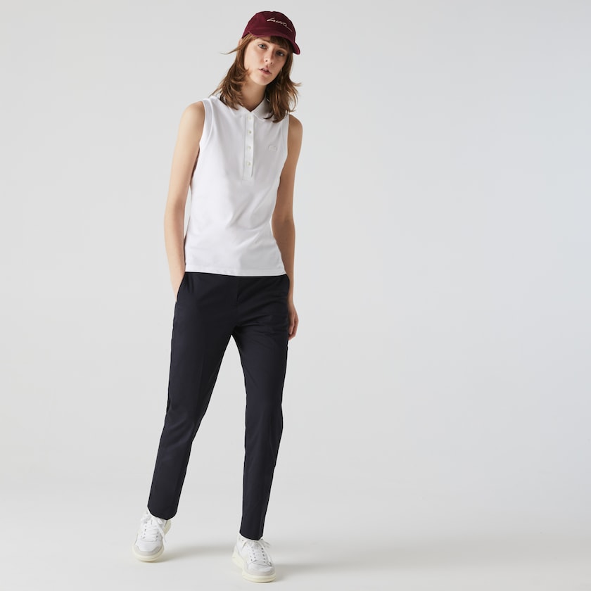 Camisa Polo Lacoste Sleeveless Cotton Piqué Mujer Blancos | VM8-24172W2