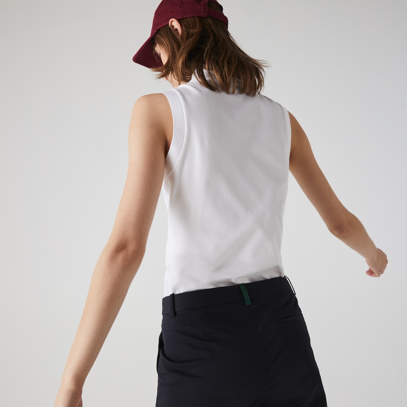 Camisa Polo Lacoste Sleeveless Cotton Piqué Mujer Blancos | VM8-24172W2
