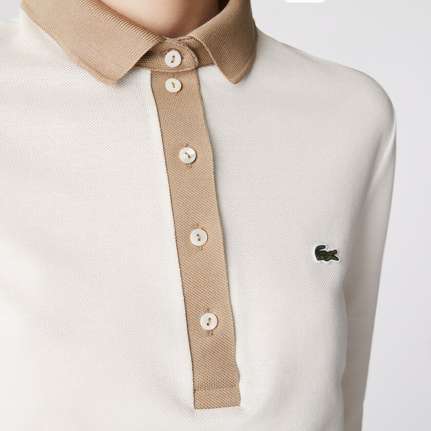 Camisa Polo Lacoste Slim Fit Cotton Mujer Blancos Beige | JX5-56405P8