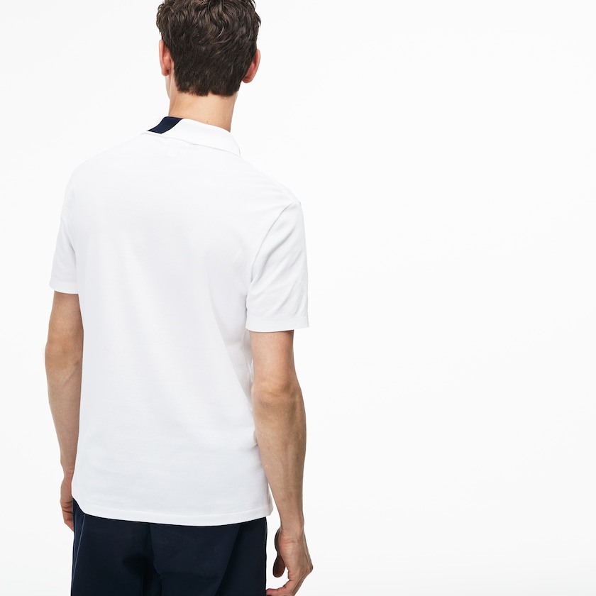 Camisa Polo Lacoste Slim Fit Lettering Stretch Mini Piqué Hombre Blancos Azul Marino Azules | VK5-38643P5