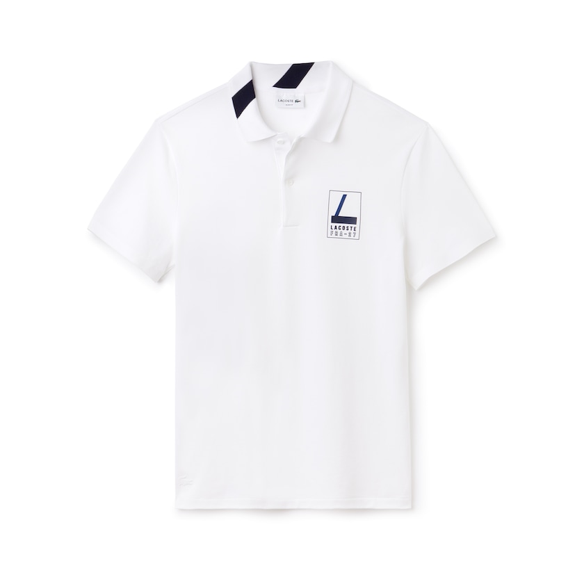 Camisa Polo Lacoste Slim Fit Lettering Stretch Mini Piqué Hombre Blancos Azul Marino Azules | VK5-38643P5