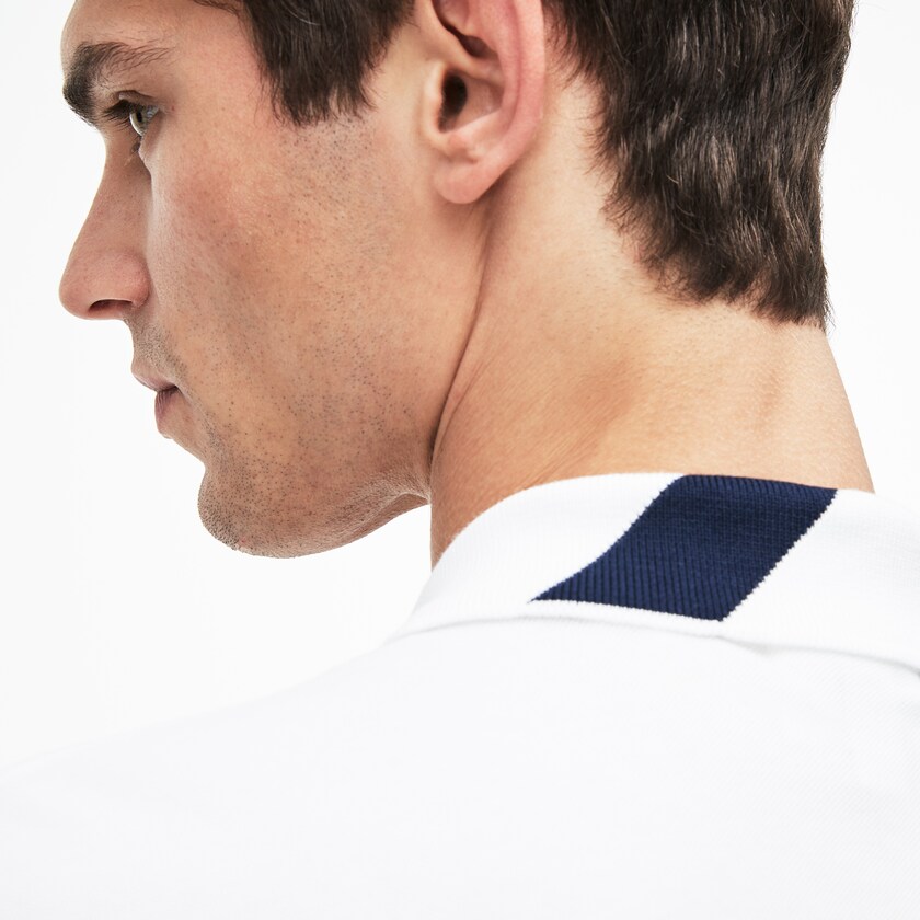 Camisa Polo Lacoste Slim Fit Lettering Stretch Mini Piqué Hombre Blancos Azul Marino Azules | VK5-38643P5