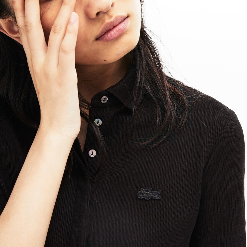Camisa Polo Lacoste Slim Fit Stretch Mini Piqué Mujer Negros | OV9-20402W4