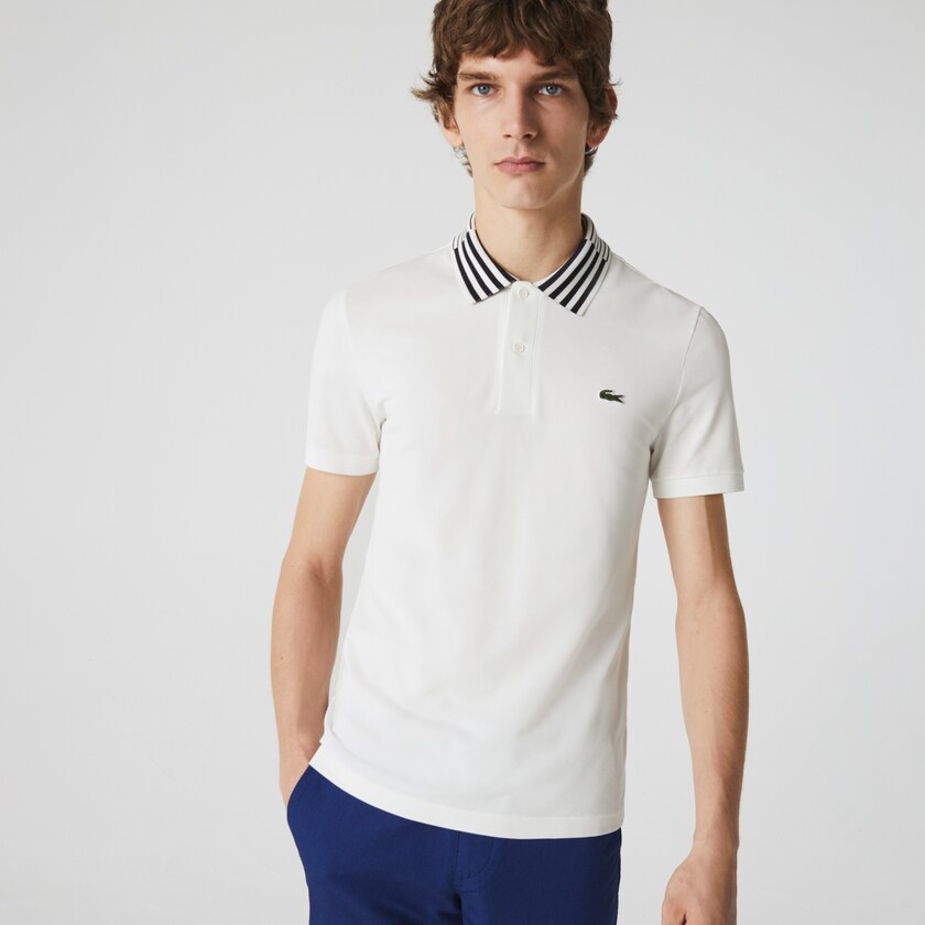 Camisa Polo Lacoste Slim Fit Stretch Piqué Heritage Hombre Blancos | VZ3-01070X3