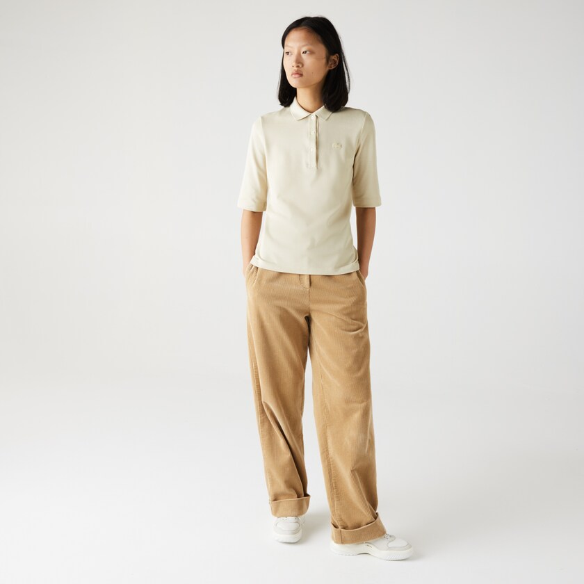 Camisa Polo Lacoste Slim Fit Supple Cotton Mujer Beige | MF6-42994O4