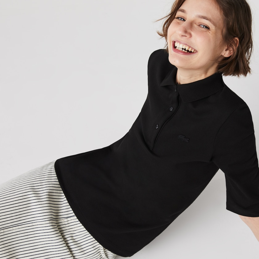 Camisa Polo Lacoste Slim Fit Supple Cotton Mujer Negros | FP8-66676Q6