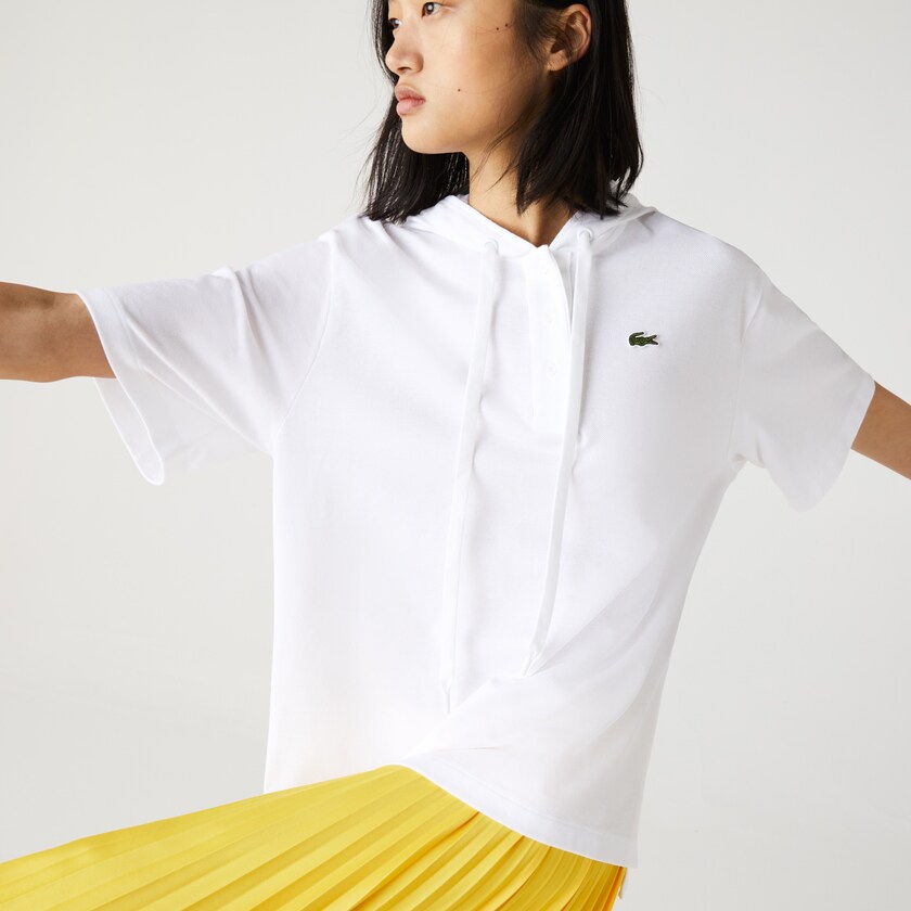Camisa Polo Lacoste Solid Cotton Piqué Hooded Mujer Blancos | LG2-42884X9