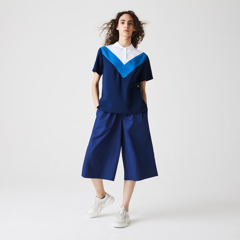 Camisa Polo Lacoste Straight fit Colourblock Flowy And Lightweight Mujer Azules Blancos | ZX5-64656Q1