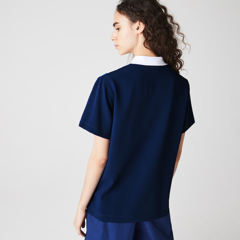 Camisa Polo Lacoste Straight fit Colourblock Flowy And Lightweight Mujer Azules Blancos | ZX5-64656Q1