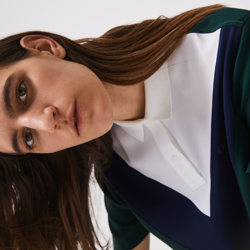 Camisa Polo Lacoste Straight fit Colourblock Flowy And Lightweight Mujer Verdes Azul Marino Azules Blancos | IL2-59335U7