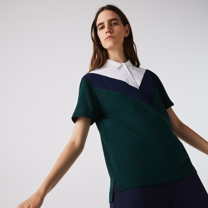 Camisa Polo Lacoste Straight fit Colourblock Flowy And Lightweight Mujer Verdes Azul Marino Azules Blancos | IL2-59335U7