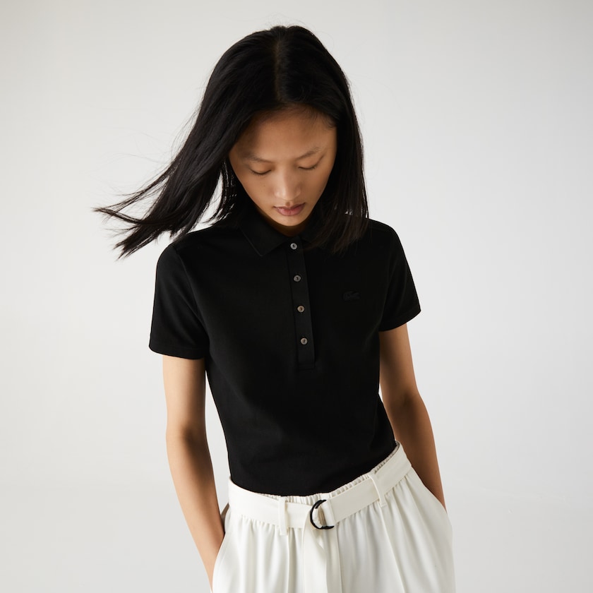 Camisa Polo Lacoste Stretch Cotton Piqué Mujer Negros | IZ5-52195Q6