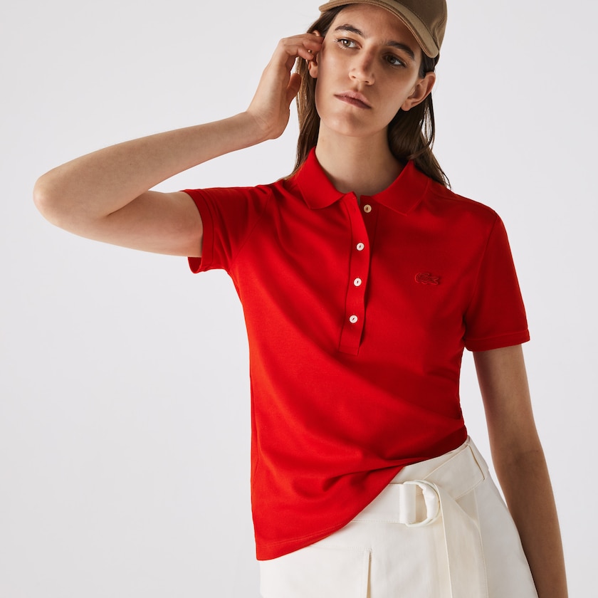 Camisa Polo Lacoste Stretch Cotton Piqué Mujer Rojos | RE3-59405N7