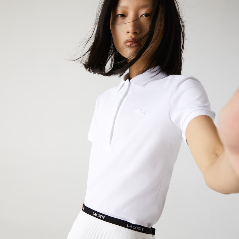 Camisa Polo Lacoste Stretch Cotton Piqué Mujer Blancos | MA9-96039S3
