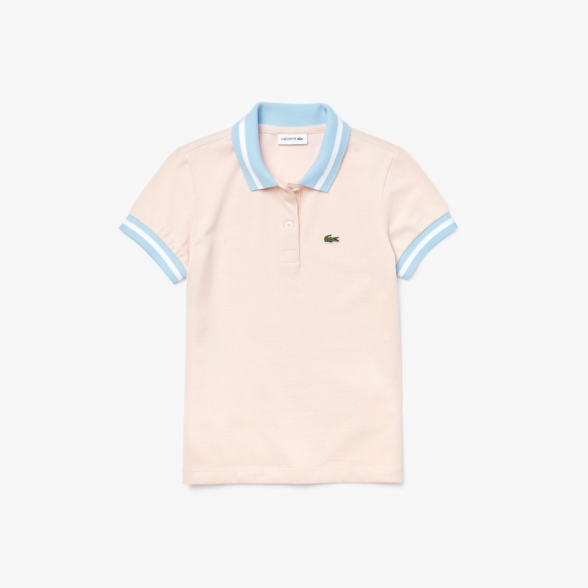 Camisa Polo Lacoste Niños Rosas Claro Blancos Striped Details Cotton Piqué GP6-55915R5
