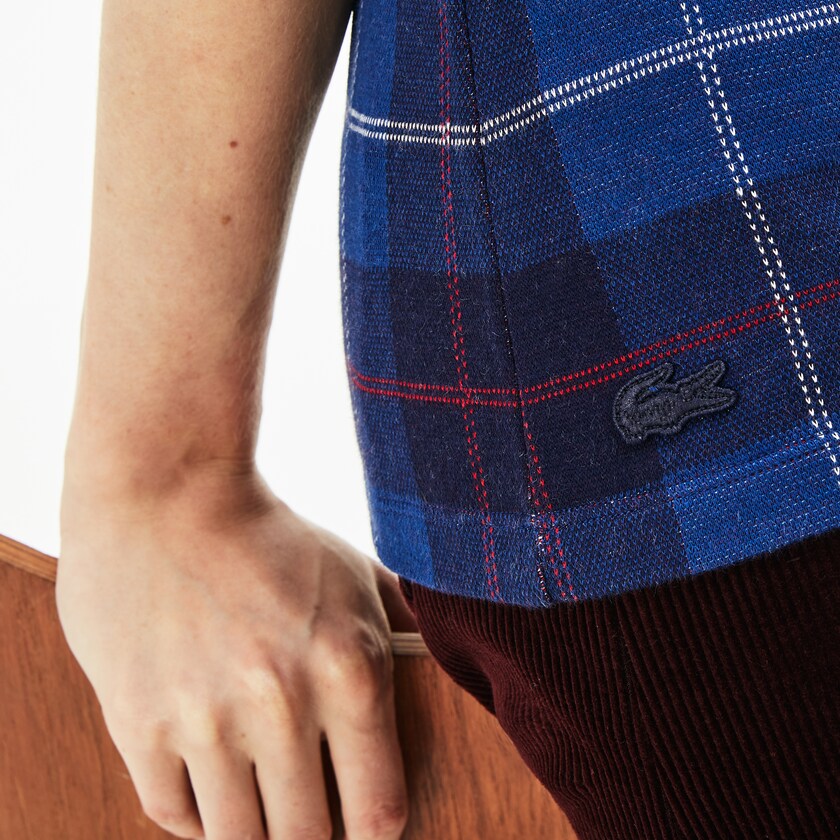 Camisa Polo Lacoste Tartan Check Cotton Jacquard Mujer Azul Marino Azules Azules | PZ2-74127L2