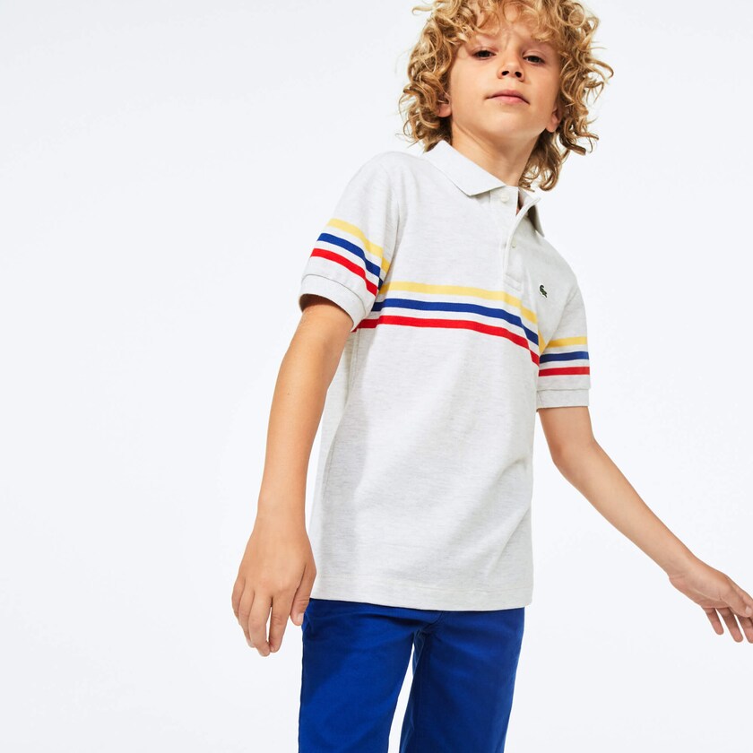 Camisa Polo Lacoste Niños Grises Rojos Azules Amarillos Tricolor Striped Cotton Petit Piqué SY2-02470D1