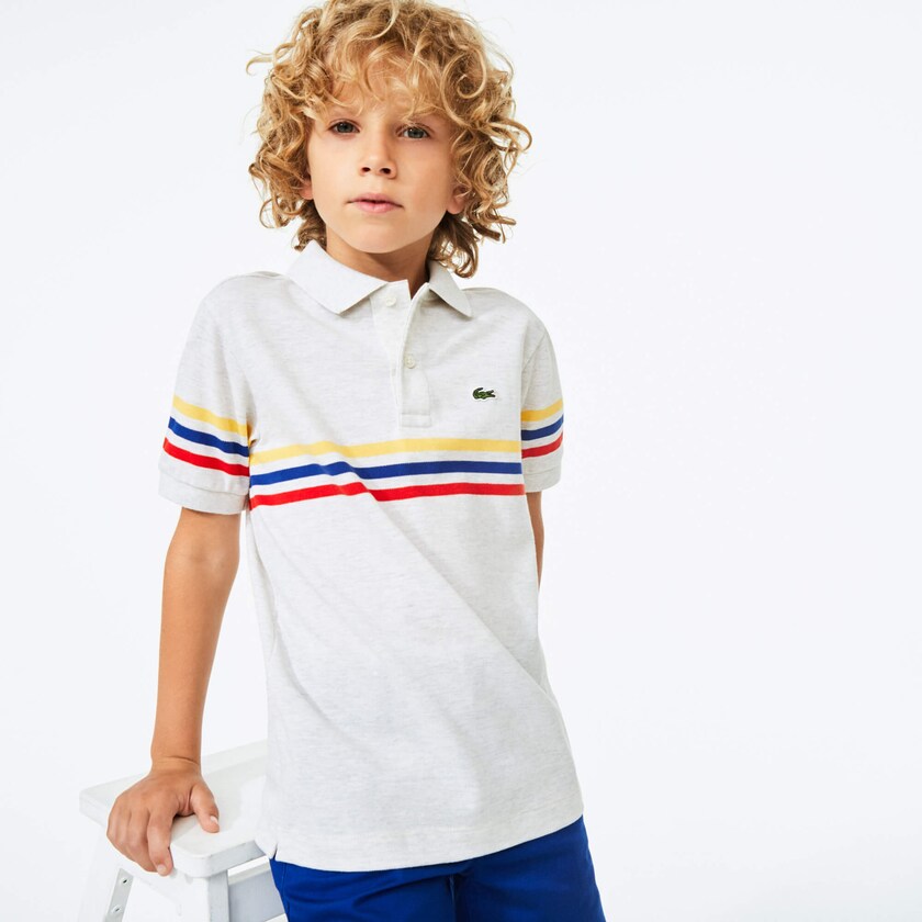 Camisa Polo Lacoste Niños Grises Rojos Azules Amarillos Tricolor Striped Cotton Petit Piqué SY2-02470D1