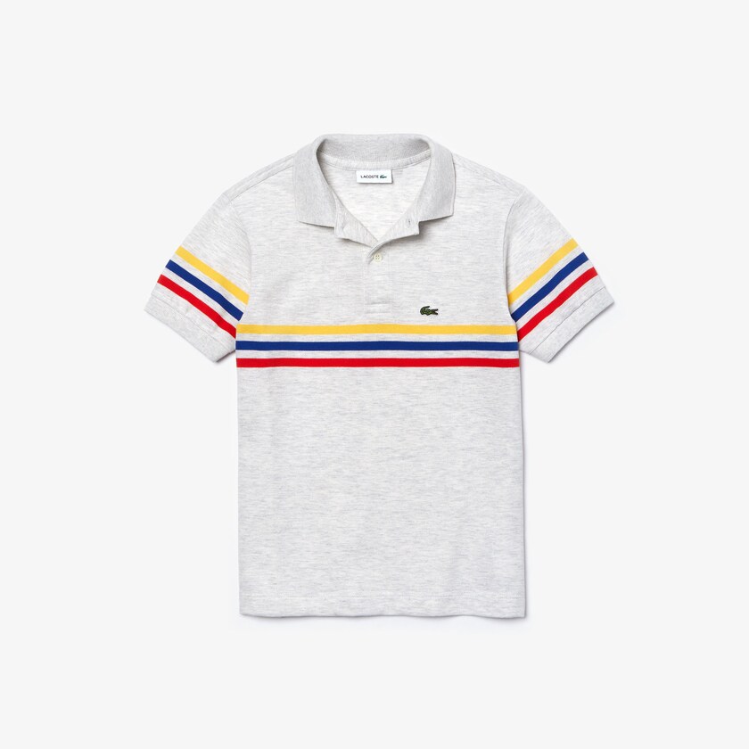 Camisa Polo Lacoste Niños Grises Rojos Azules Amarillos Tricolor Striped Cotton Petit Piqué SY2-02470D1