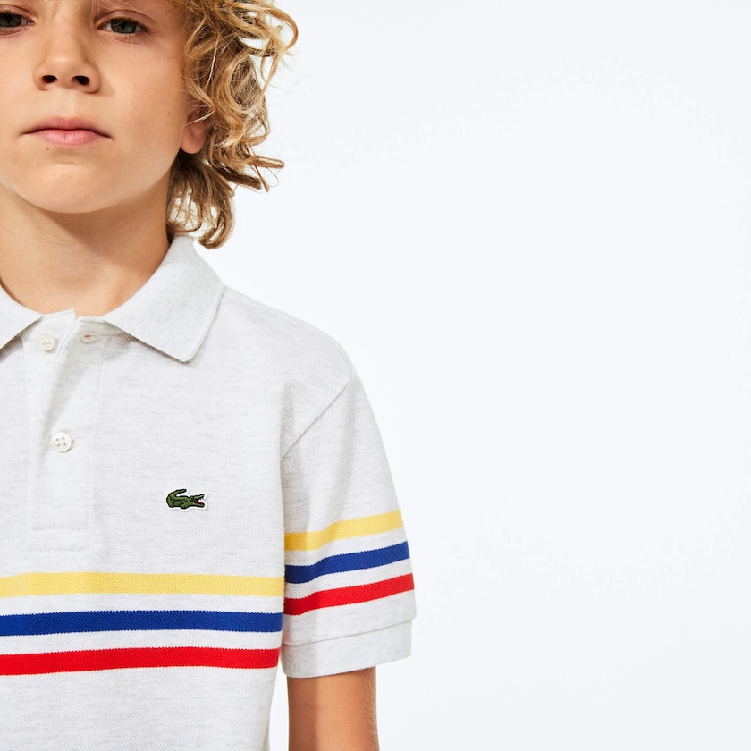 Camisa Polo Lacoste Niños Grises Rojos Azules Amarillos Tricolor Striped Cotton Petit Piqué SY2-02470D1
