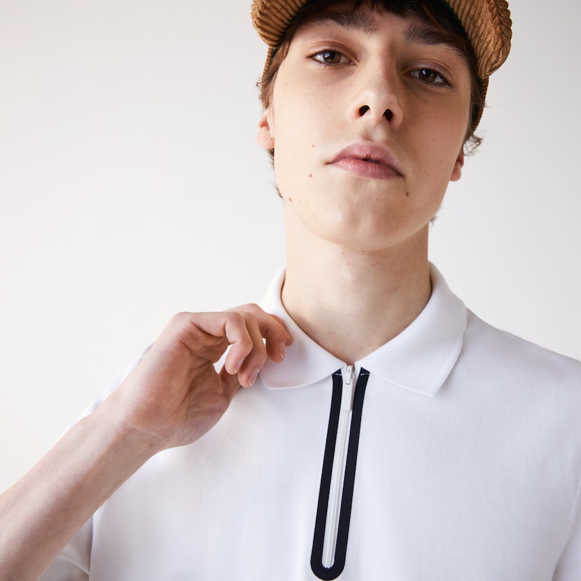 Camisa Polo Lacoste Zippered Collar Regular Fit Reversible Piqué Hombre Blancos Beige | NQ4-21422Q5