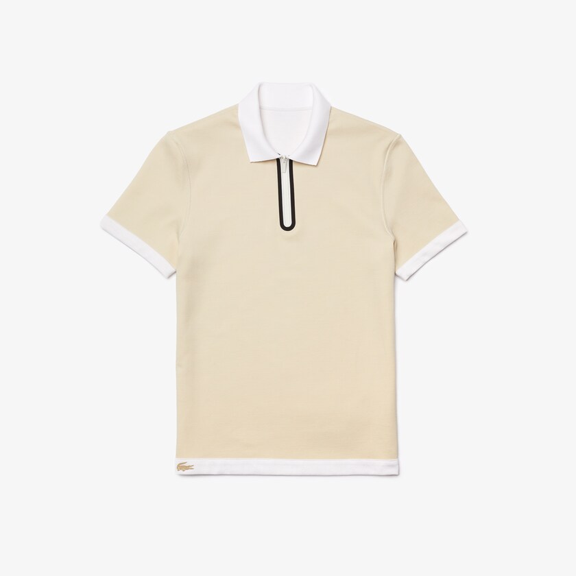 Camisa Polo Lacoste Zippered Collar Regular Fit Reversible Piqué Hombre Blancos Beige | NQ4-21422Q5