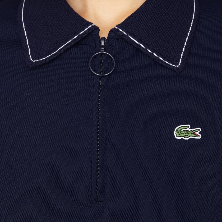 Camisa Polo Lacoste Zippered Slim Fit Cotton Piqué Mujer Azul Marino Azules Blancos | QV7-69426F4