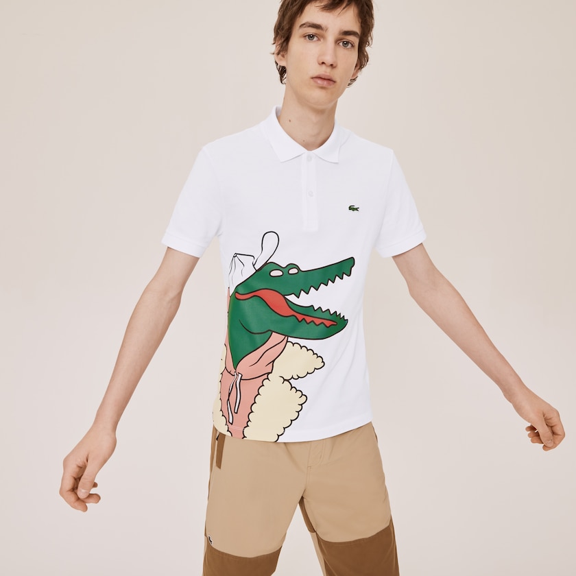Camisa Polo Lacoste x Jean-Michel Tixier Print Classic Fit Mujer Blancos Amarillos | SN0-33113O1