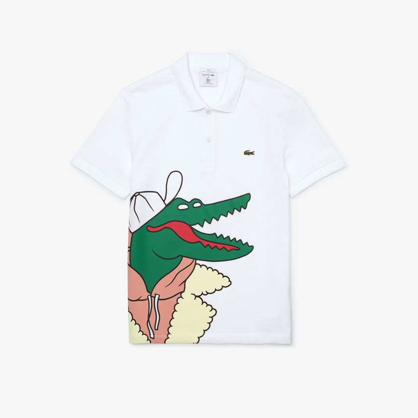 Camisa Polo Lacoste x Jean-Michel Tixier Print Classic Fit Mujer Blancos Amarillos | SN0-33113O1