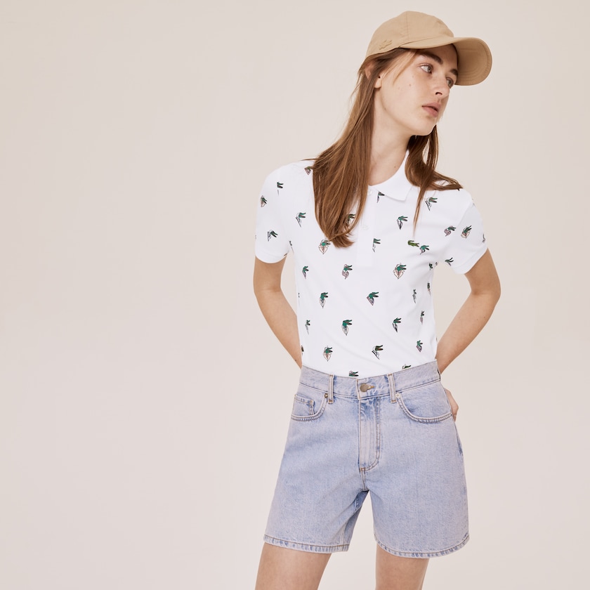 Camisa Polo Lacoste x Jean-Michel Tixier Print Regular Fit Mujer Blancos | NW6-15311O9