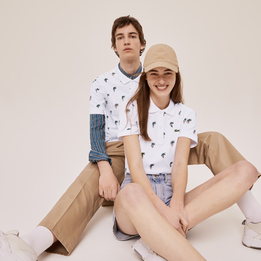 Camisa Polo Lacoste x Jean-Michel Tixier Print Regular Fit Mujer Blancos | NW6-15311O9