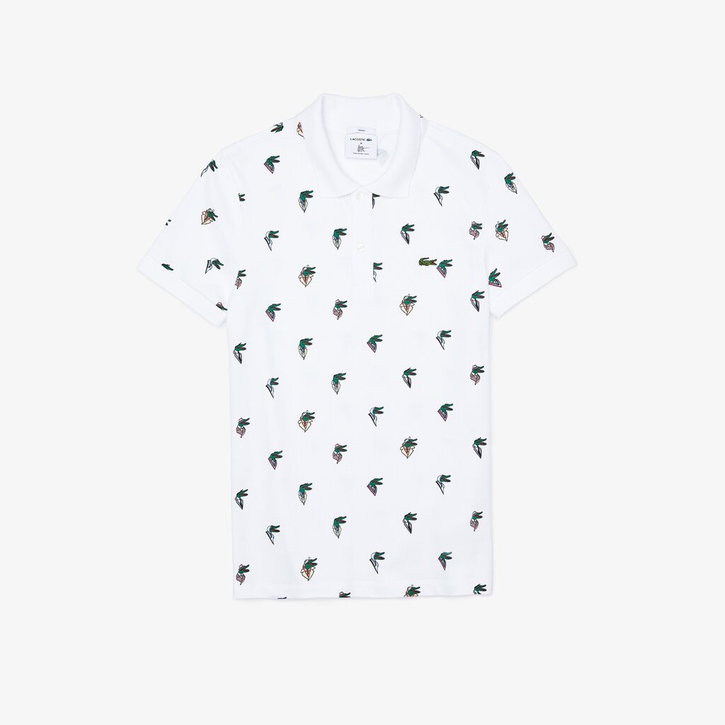 Camisa Polo Lacoste x Jean-Michel Tixier Print Regular Fit Hombre Blancos Amarillos | VR9-68306L1