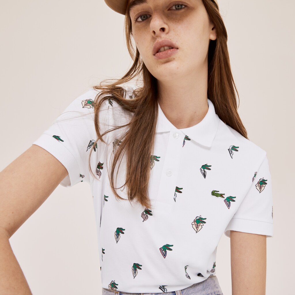 Camisa Polo Lacoste x Jean-Michel Tixier Print Regular Fit Hombre Blancos Amarillos | VR9-68306L1