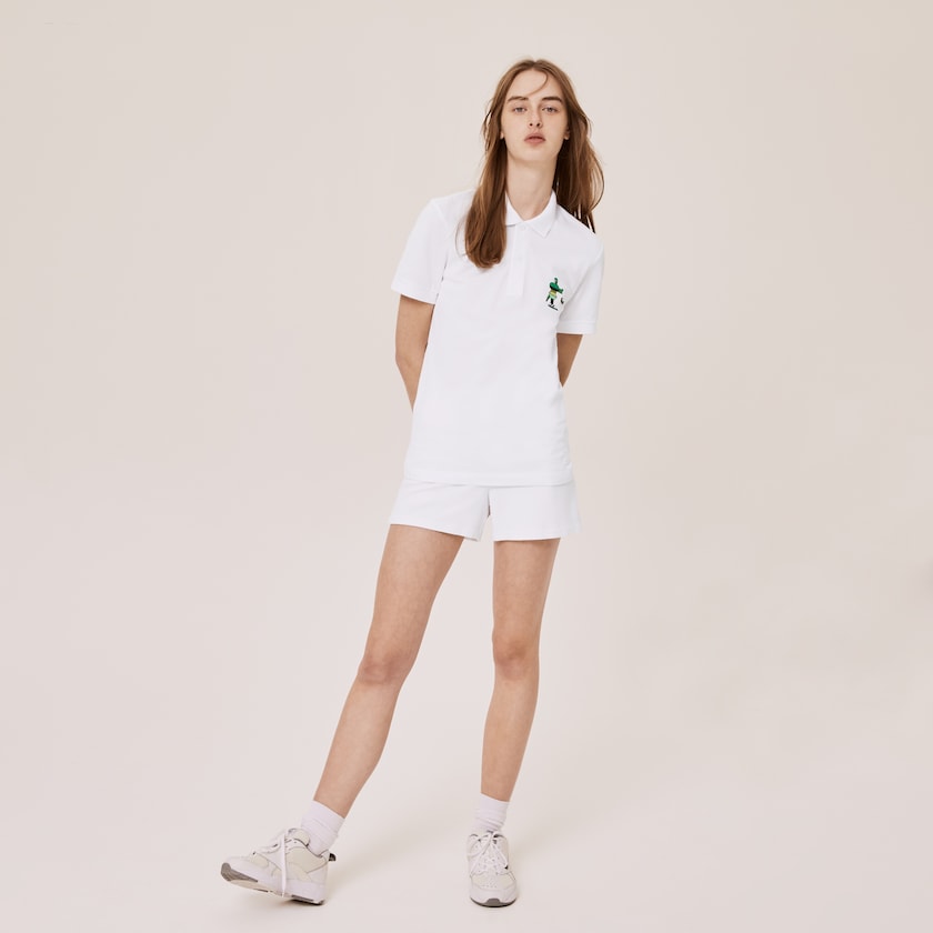 Camisa Polo Lacoste x Jeremyville Design Classic Fit Mujer Blancos | FP5-88128A5