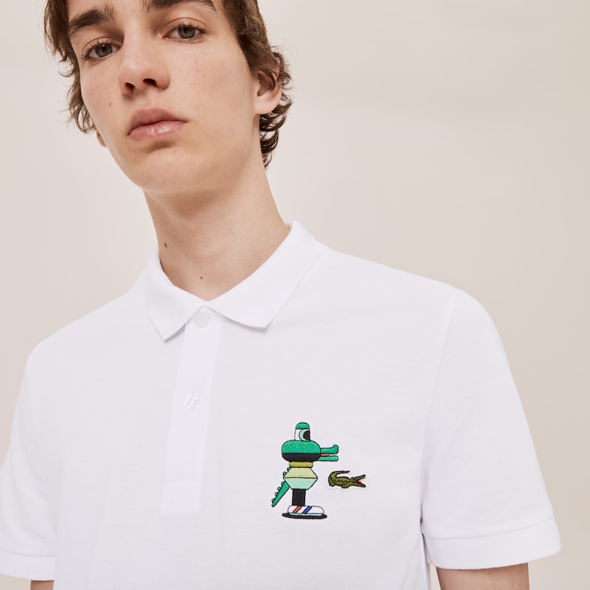 Camisa Polo Lacoste x Jeremyville Design Classic Fit Mujer Blancos | FP5-88128A5