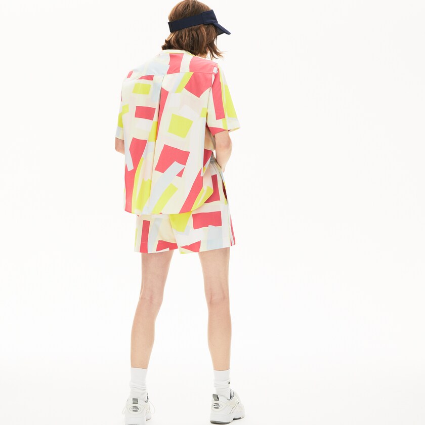 Camisas Lacoste Abstract-Print Cotton Blend Blouse Mujer Amarillos Blancos | ZJ2-82928Y4