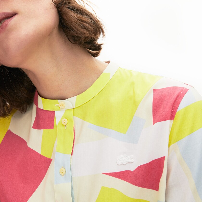 Camisas Lacoste Abstract-Print Cotton Blend Blouse Mujer Amarillos Blancos | ZJ2-82928Y4