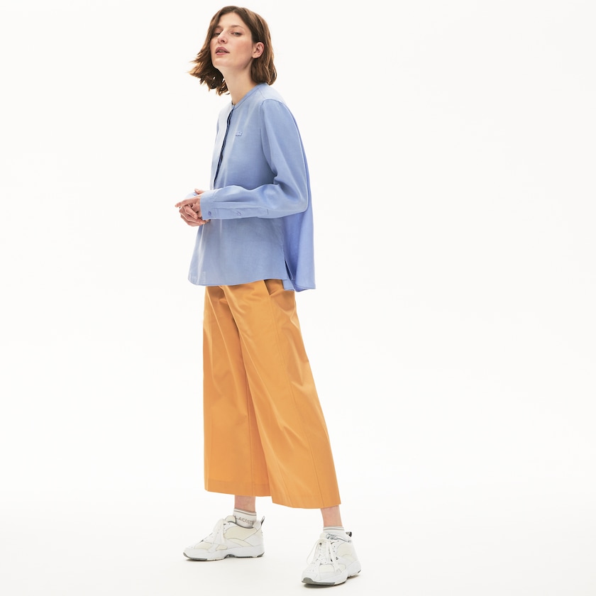 Camisas Lacoste Buttoned Mao Collar Linen Blouse Mujer Morados | AB3-41984M4
