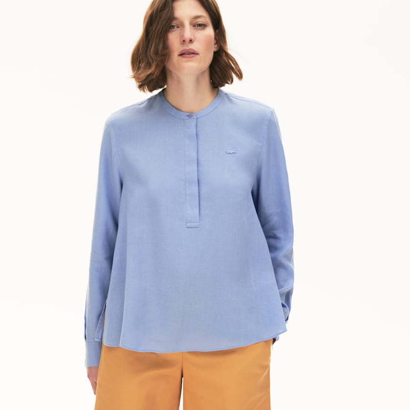 Camisas Lacoste Buttoned Mao Collar Linen Blouse Mujer Morados | AB3-41984M4